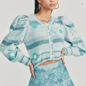 NWT LoveShackFancy Vesper Cropped Cardigan Mint Julep Multi Size Medium